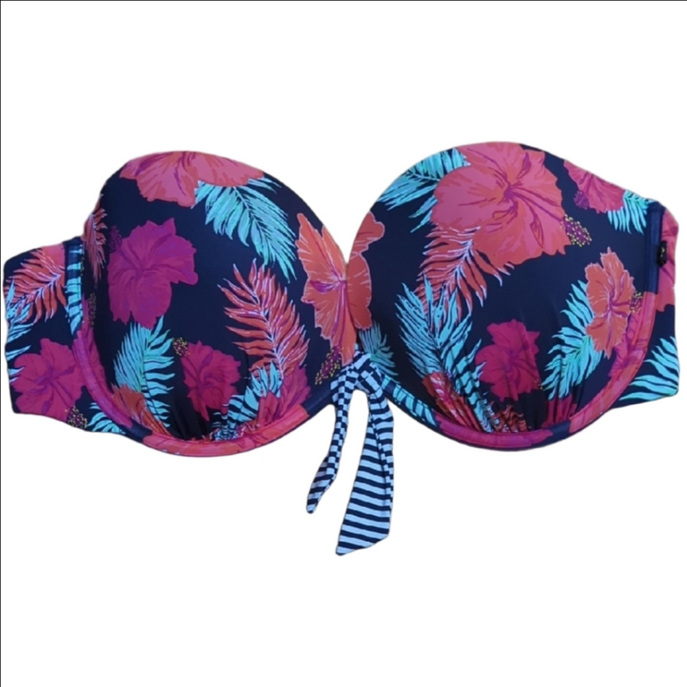 ​La Vie En Rose Aqua Tropical Floral Strapless Bandeau Bikini Top Size XL